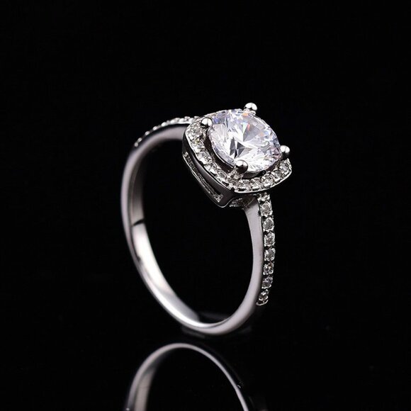 925 Sterling Silver Ring Moissanite Engagement Sparkling Silver Promise Ring - Picture 7 of 8